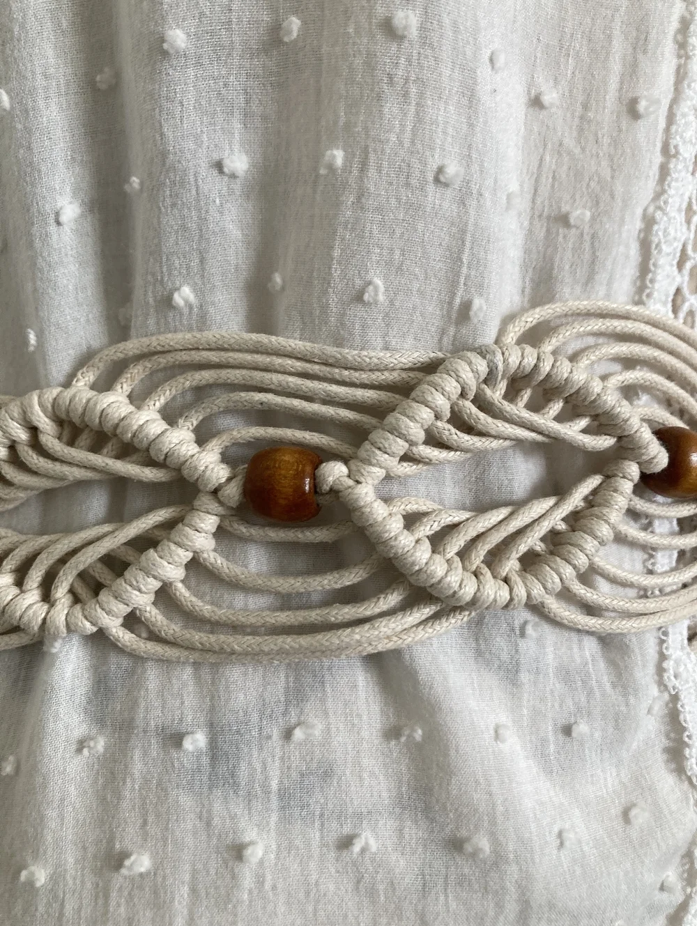 Boho Woven Macrame Rope Tie Beaded Waist Belt Tassel Tan Braided Beach Summer